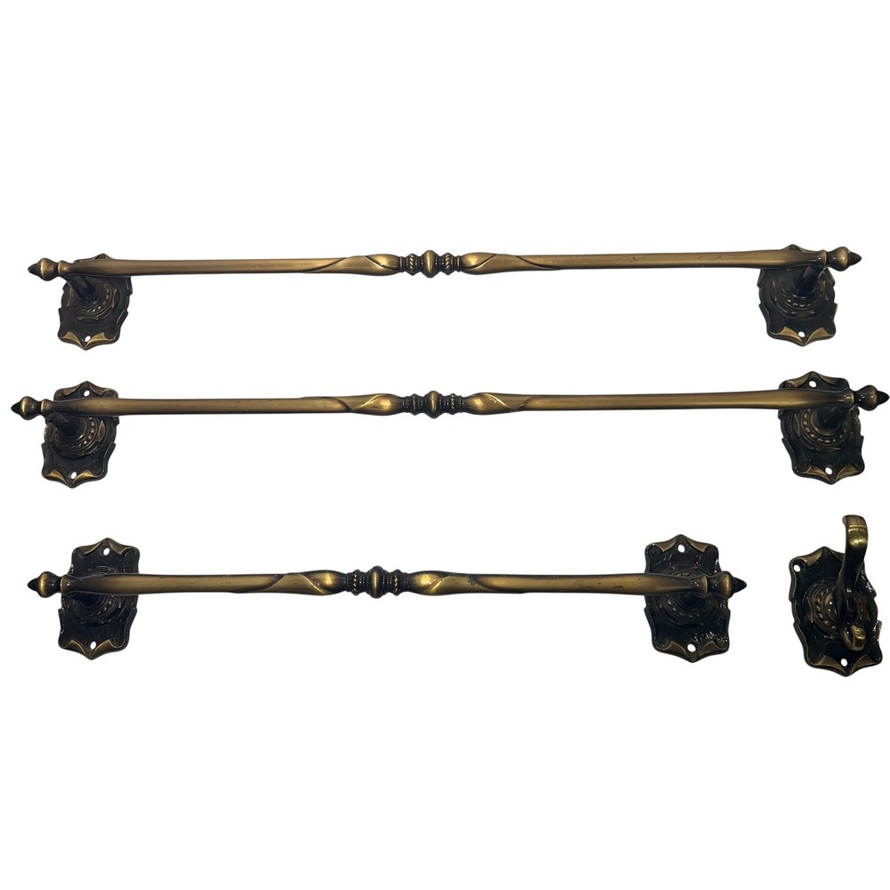 Vintage Amerock Carriage Brass Bathroom Hardware Set 3 Towel Bars 1 Robe Hook
